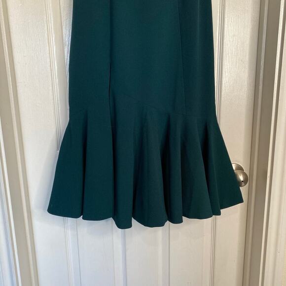 DRESS THE POPULATION Madison Strapless Fluted Midi Dress Slit Pine Size Small - Picture 8 of 11